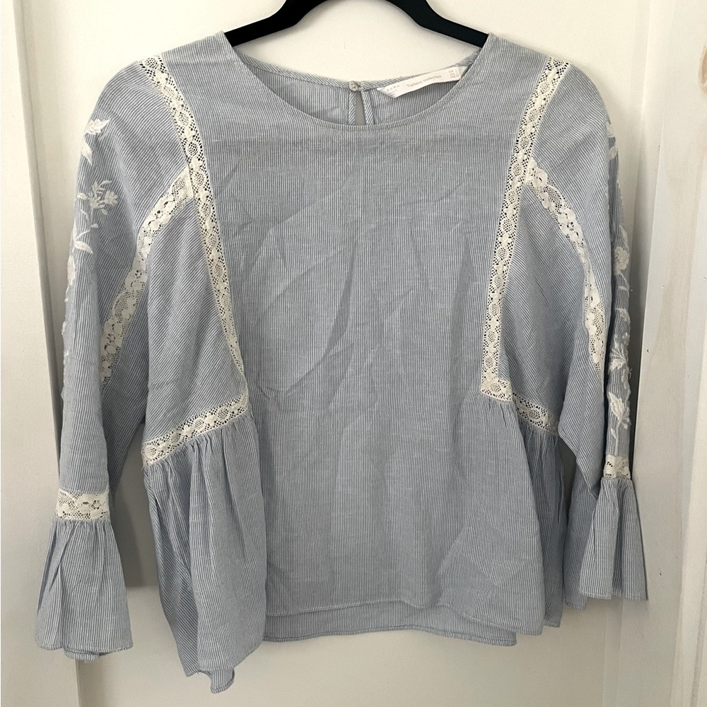 Zara cotton blue and white striped top.